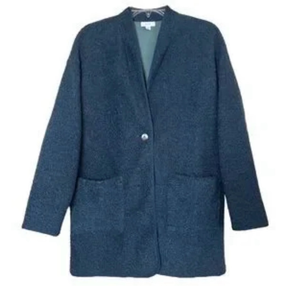 J. Jill Teddy Coat Plush Boucle Jacket in Blue with Fleece Lining Size L. NWOT
